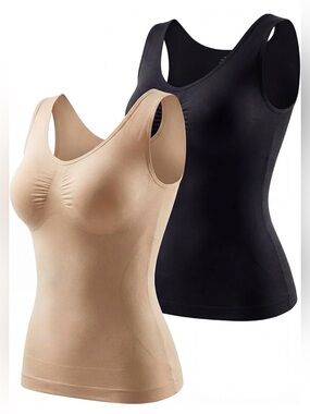 New ATTLADY Compression Tank Tops Large Shapewear Tummy Control Beige Black